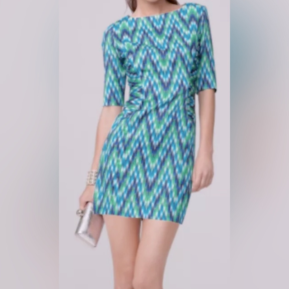 Milly Carina Sheath Dress Size 0 — Blue/Green Ikat Print‎